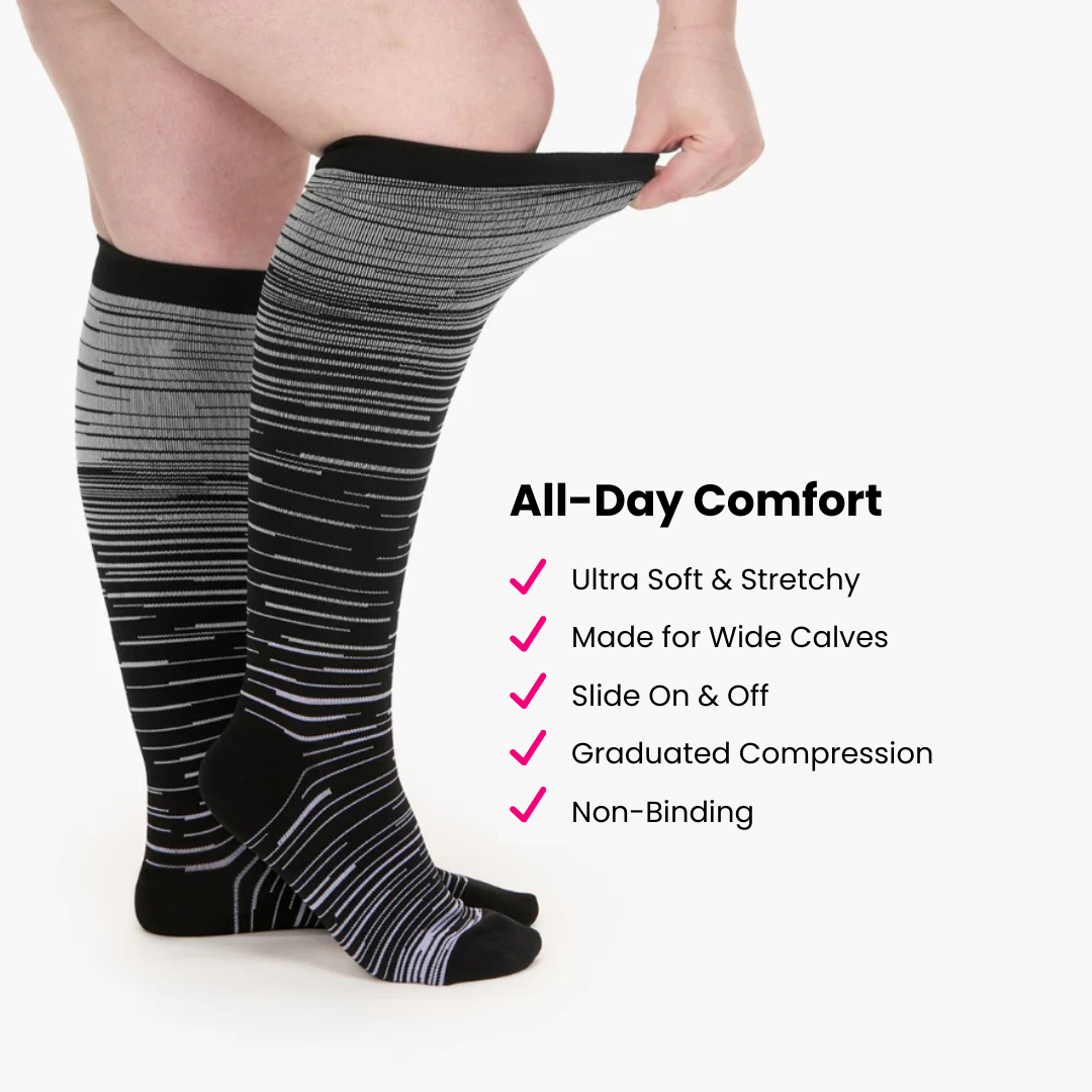 Mimi Stripes – Wide Compression Socks for Women | Swelling, Circulation & Leg Pain Relief
