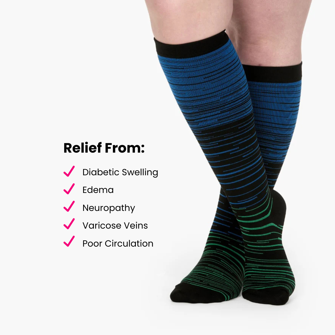 Mimi Stripes – Wide Compression Socks for Women | Swelling, Circulation & Leg Pain Relief
