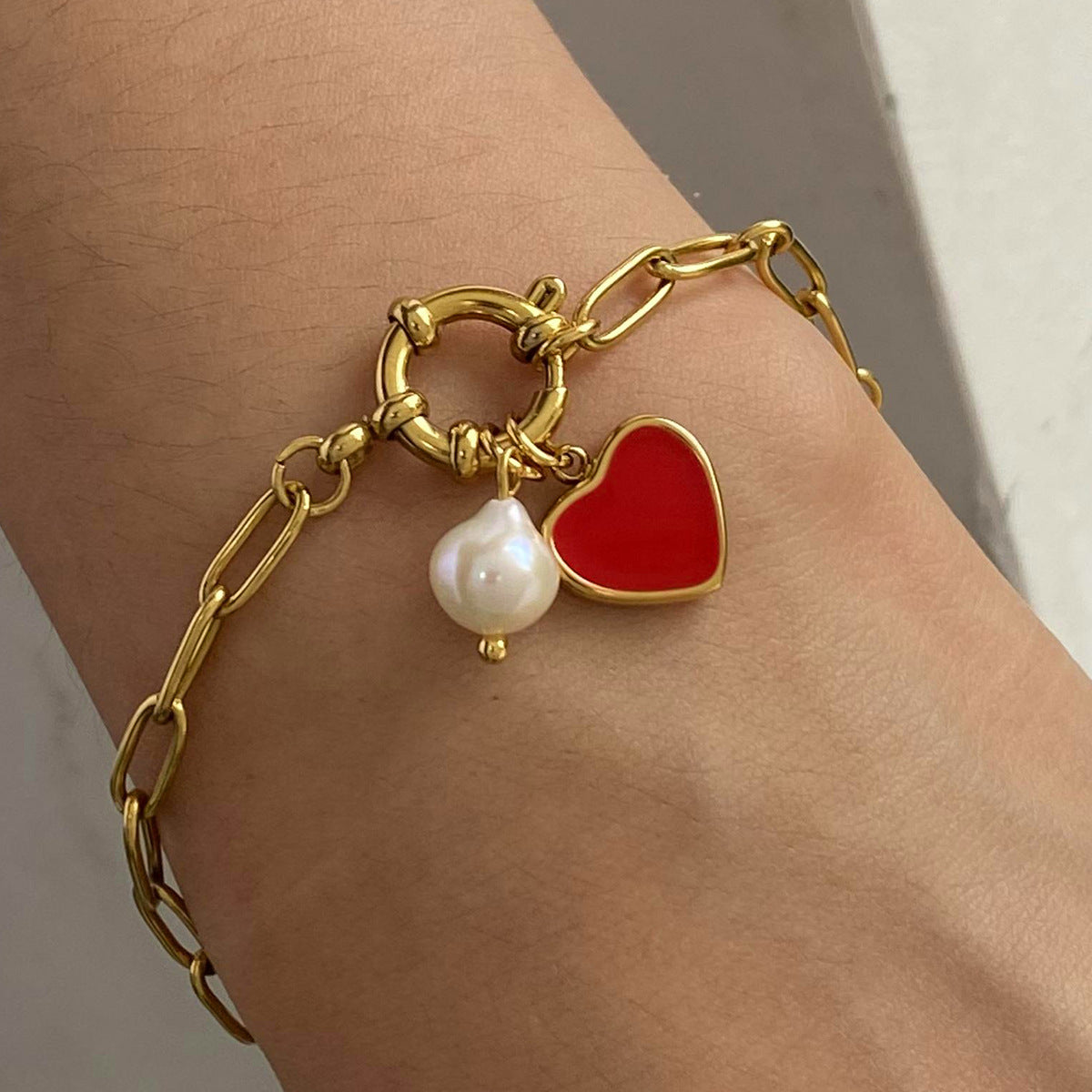 Mimi Femme Bracelets Solange Heart Chain Pearl Bracelet