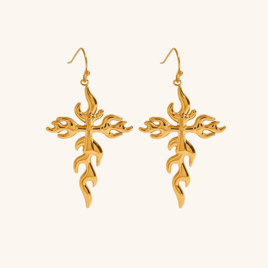 Mimi Femme Earrings Aveline Branched Cross Gold Earrings