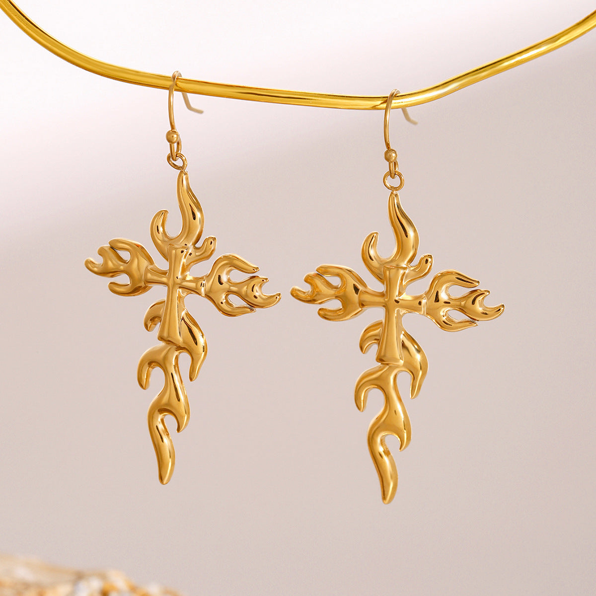 Mimi Femme Earrings Aveline Branched Cross Gold Earrings