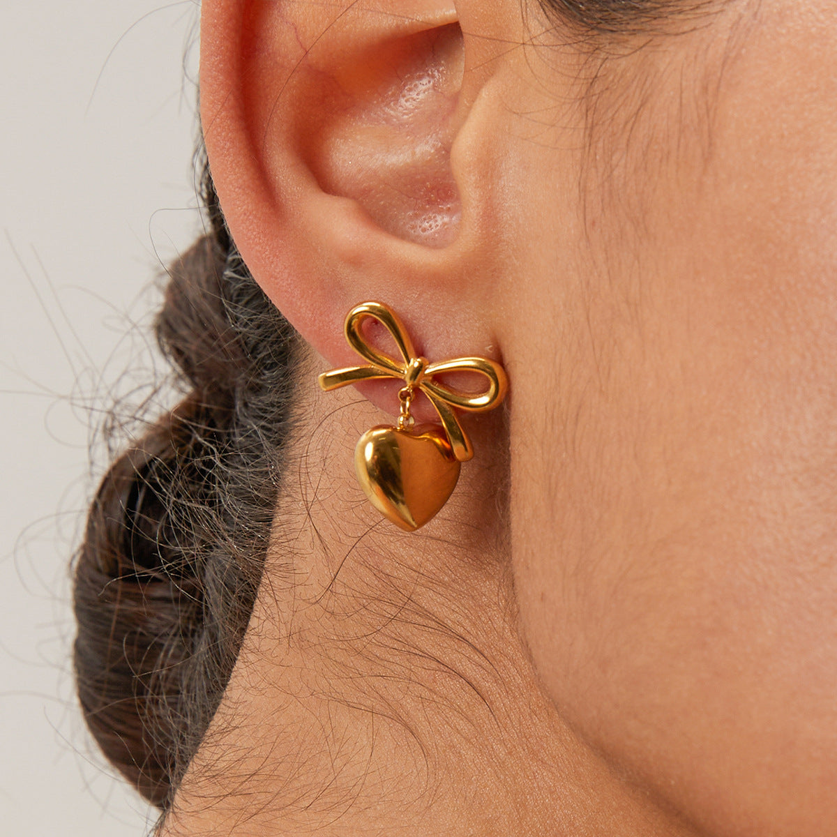 Mimi Femme Earrings Madame French Knot Gold Heart Earrings