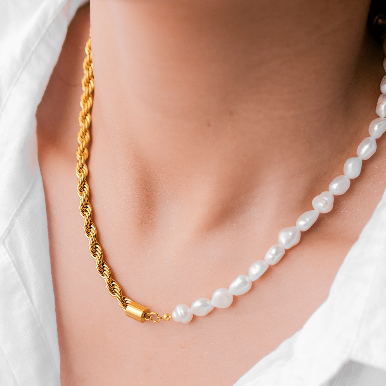 Mimi Femme Necklaces Arabelle Gold Pearl Necklace