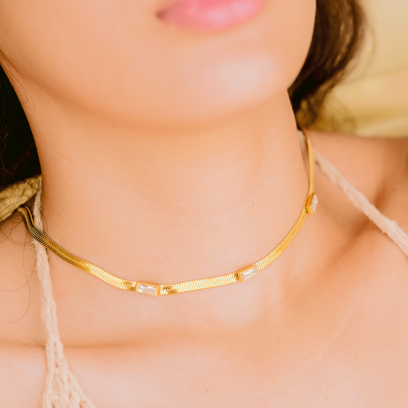 Mimi Femme Necklaces Felicity Herringbone Gold Necklace