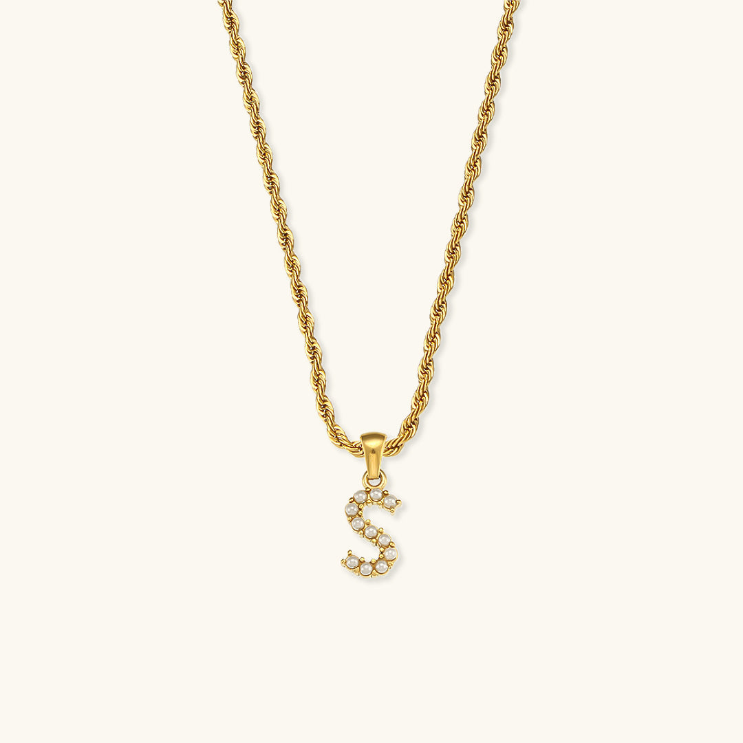 Mimi Femme Necklaces Helena Initial Letter Pearl Necklace