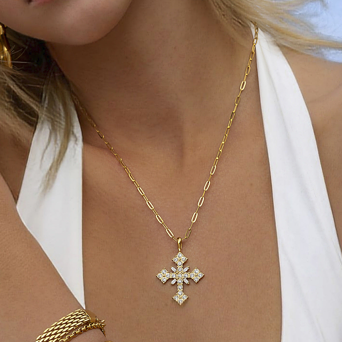 Mimi Femme Necklaces Selene Crystal Cross Necklace